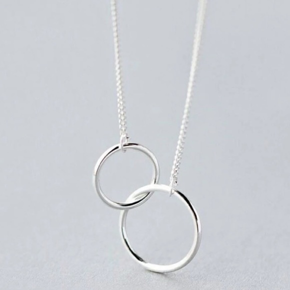 925 STERLING SILVER DOUBLE CIRCLE NECKLACE, NICE NECKLACE, CUTE NECKLACE - Picture 1 of 6